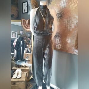 Nwt Zara Deep Grey/Silver Backless Jumpsuit